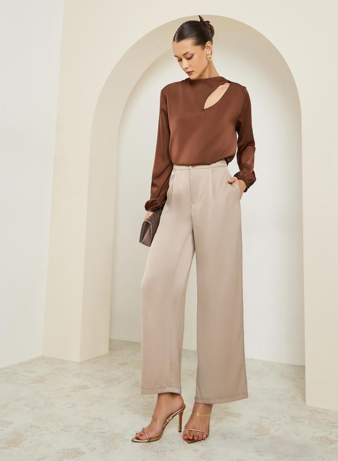 Styli Women Cream Wide Leg Pants - Image 4
